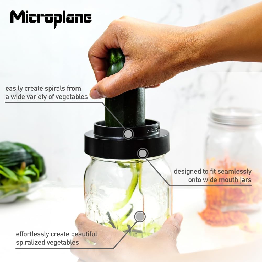 3-piece Gourmet Jar Top Collection, Vegetable Spiralizer, Corn Stripper & Peeler, Vegetable Slicer, Stainless Steel Jar Tops, Wide-Mouth Mason Jar Compatible Vegetable Chopper