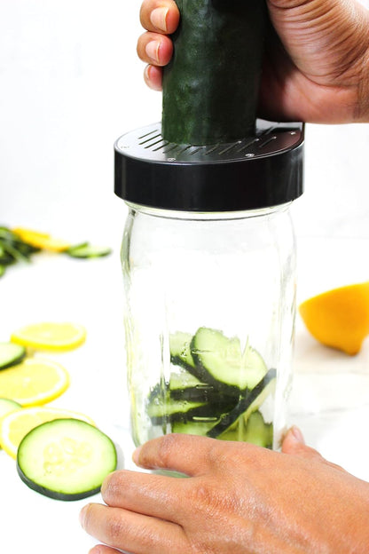 3-piece Gourmet Jar Top Collection, Vegetable Spiralizer, Corn Stripper & Peeler, Vegetable Slicer, Stainless Steel Jar Tops, Wide-Mouth Mason Jar Compatible Vegetable Chopper