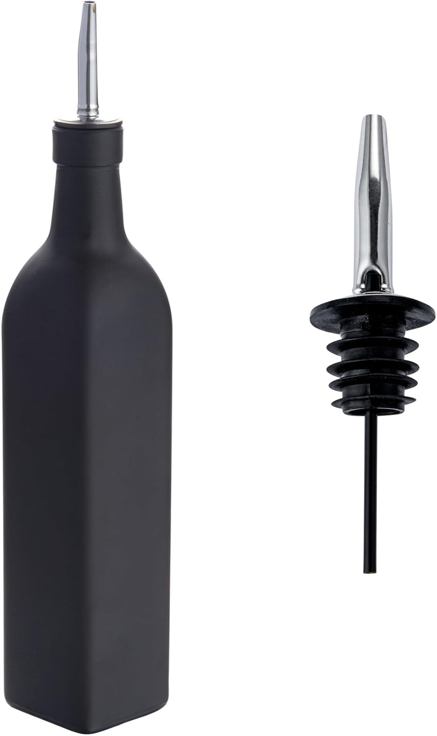 RW Base 16.9 Ounce Olive Oil Dispenser 1 Kitchen Oil Dispenser Bottle - With Stainless Steel Pourer Non-Leaking Black Glass Olive Oil Pourer For Cooking Or Salad Dressings