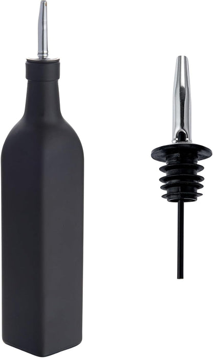RW Base 16.9 Ounce Olive Oil Dispenser 1 Kitchen Oil Dispenser Bottle - With Stainless Steel Pourer Non-Leaking Black Glass Olive Oil Pourer For Cooking Or Salad Dressings
