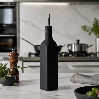 RW Base 16.9 Ounce Olive Oil Dispenser 1 Kitchen Oil Dispenser Bottle - With Stainless Steel Pourer Non-Leaking Black Glass Olive Oil Pourer For Cooking Or Salad Dressings