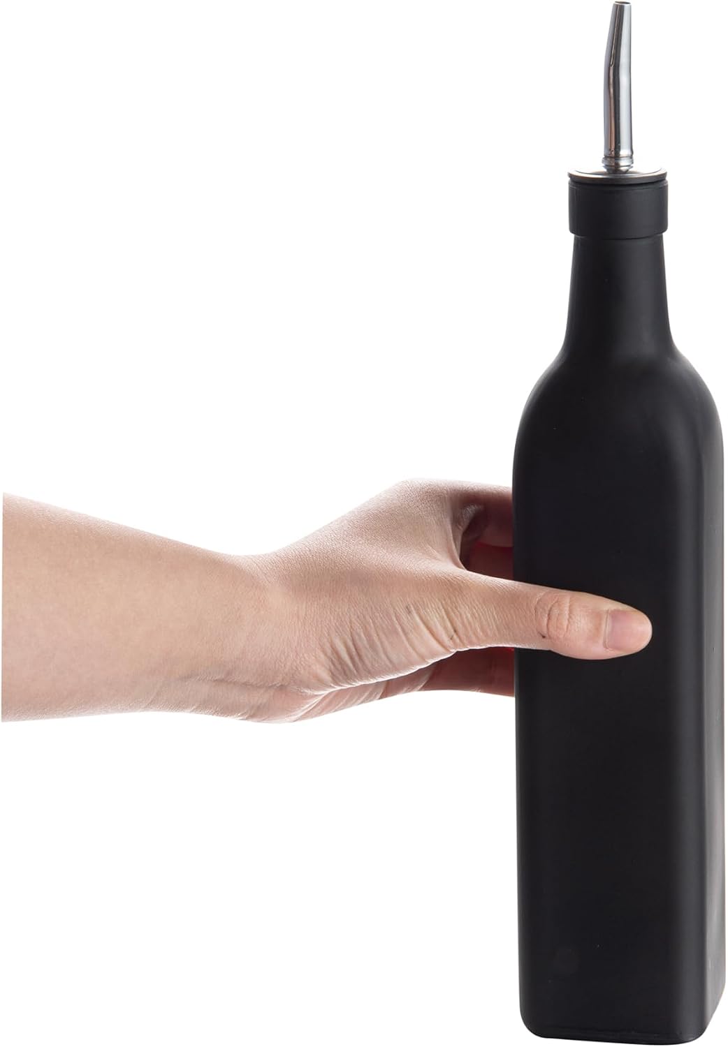 RW Base 16.9 Ounce Olive Oil Dispenser 1 Kitchen Oil Dispenser Bottle - With Stainless Steel Pourer Non-Leaking Black Glass Olive Oil Pourer For Cooking Or Salad Dressings