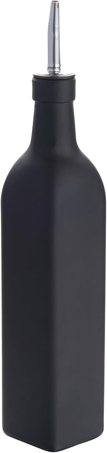 RW Base 16.9 Ounce Olive Oil Dispenser 1 Kitchen Oil Dispenser Bottle - With Stainless Steel Pourer Non-Leaking Black Glass Olive Oil Pourer For Cooking Or Salad Dressings