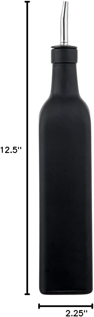 RW Base 16.9 Ounce Olive Oil Dispenser 1 Kitchen Oil Dispenser Bottle - With Stainless Steel Pourer Non-Leaking Black Glass Olive Oil Pourer For Cooking Or Salad Dressings