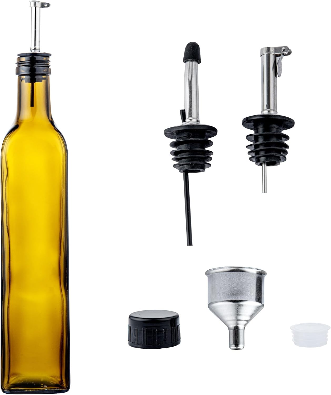 RW Base 16.9 Ounce Olive Oil Dispenser 1 Kitchen Oil Dispenser Bottle - With Stainless Steel Pourer Non-Leaking Black Glass Olive Oil Pourer For Cooking Or Salad Dressings