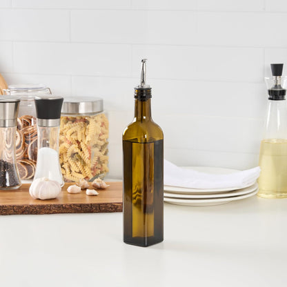 RW Base 16.9 Ounce Olive Oil Dispenser 1 Kitchen Oil Dispenser Bottle - With Stainless Steel Pourer Non-Leaking Black Glass Olive Oil Pourer For Cooking Or Salad Dressings