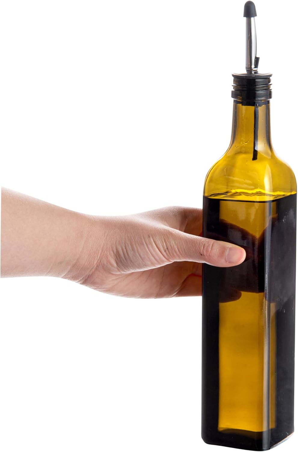 RW Base 16.9 Ounce Olive Oil Dispenser 1 Kitchen Oil Dispenser Bottle - With Stainless Steel Pourer Non-Leaking Black Glass Olive Oil Pourer For Cooking Or Salad Dressings