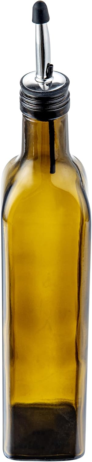 RW Base 16.9 Ounce Olive Oil Dispenser 1 Kitchen Oil Dispenser Bottle - With Stainless Steel Pourer Non-Leaking Black Glass Olive Oil Pourer For Cooking Or Salad Dressings