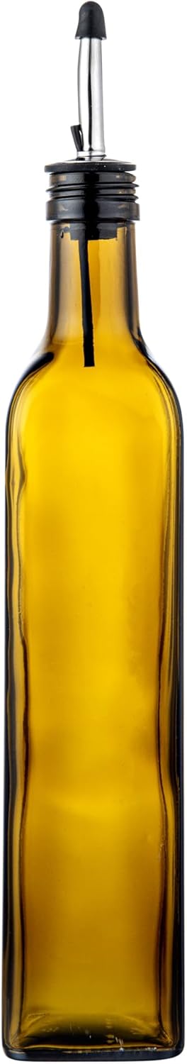 RW Base 16.9 Ounce Olive Oil Dispenser 1 Kitchen Oil Dispenser Bottle - With Stainless Steel Pourer Non-Leaking Black Glass Olive Oil Pourer For Cooking Or Salad Dressings