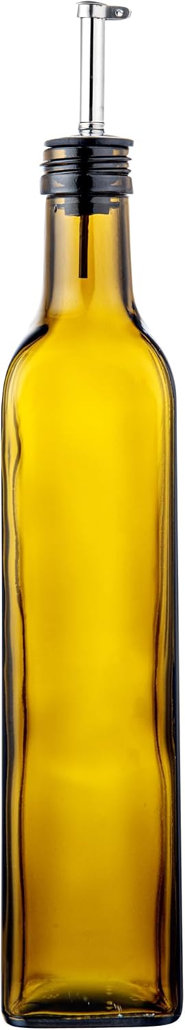 RW Base 16.9 Ounce Olive Oil Dispenser 1 Kitchen Oil Dispenser Bottle - With Stainless Steel Pourer Non-Leaking Black Glass Olive Oil Pourer For Cooking Or Salad Dressings
