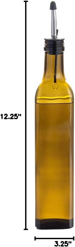 RW Base 16.9 Ounce Olive Oil Dispenser 1 Kitchen Oil Dispenser Bottle - With Stainless Steel Pourer Non-Leaking Black Glass Olive Oil Pourer For Cooking Or Salad Dressings