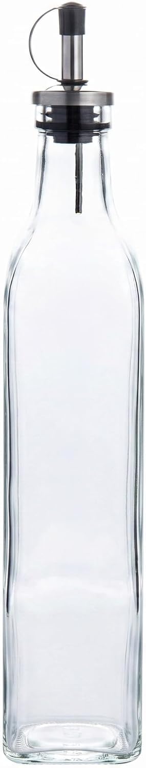 RW Base 16.9 Ounce Olive Oil Dispenser 1 Kitchen Oil Dispenser Bottle - With Stainless Steel Pourer Non-Leaking Black Glass Olive Oil Pourer For Cooking Or Salad Dressings