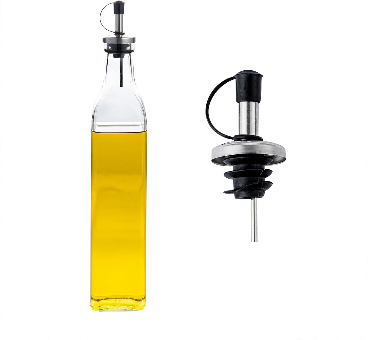 RW Base 16.9 Ounce Olive Oil Dispenser 1 Kitchen Oil Dispenser Bottle - With Stainless Steel Pourer Non-Leaking Black Glass Olive Oil Pourer For Cooking Or Salad Dressings