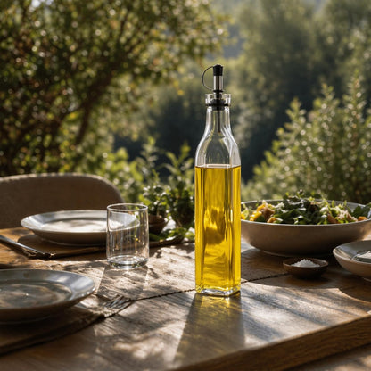 RW Base 16.9 Ounce Olive Oil Dispenser 1 Kitchen Oil Dispenser Bottle - With Stainless Steel Pourer Non-Leaking Black Glass Olive Oil Pourer For Cooking Or Salad Dressings