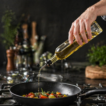 RW Base 16.9 Ounce Olive Oil Dispenser 1 Kitchen Oil Dispenser Bottle - With Stainless Steel Pourer Non-Leaking Black Glass Olive Oil Pourer For Cooking Or Salad Dressings