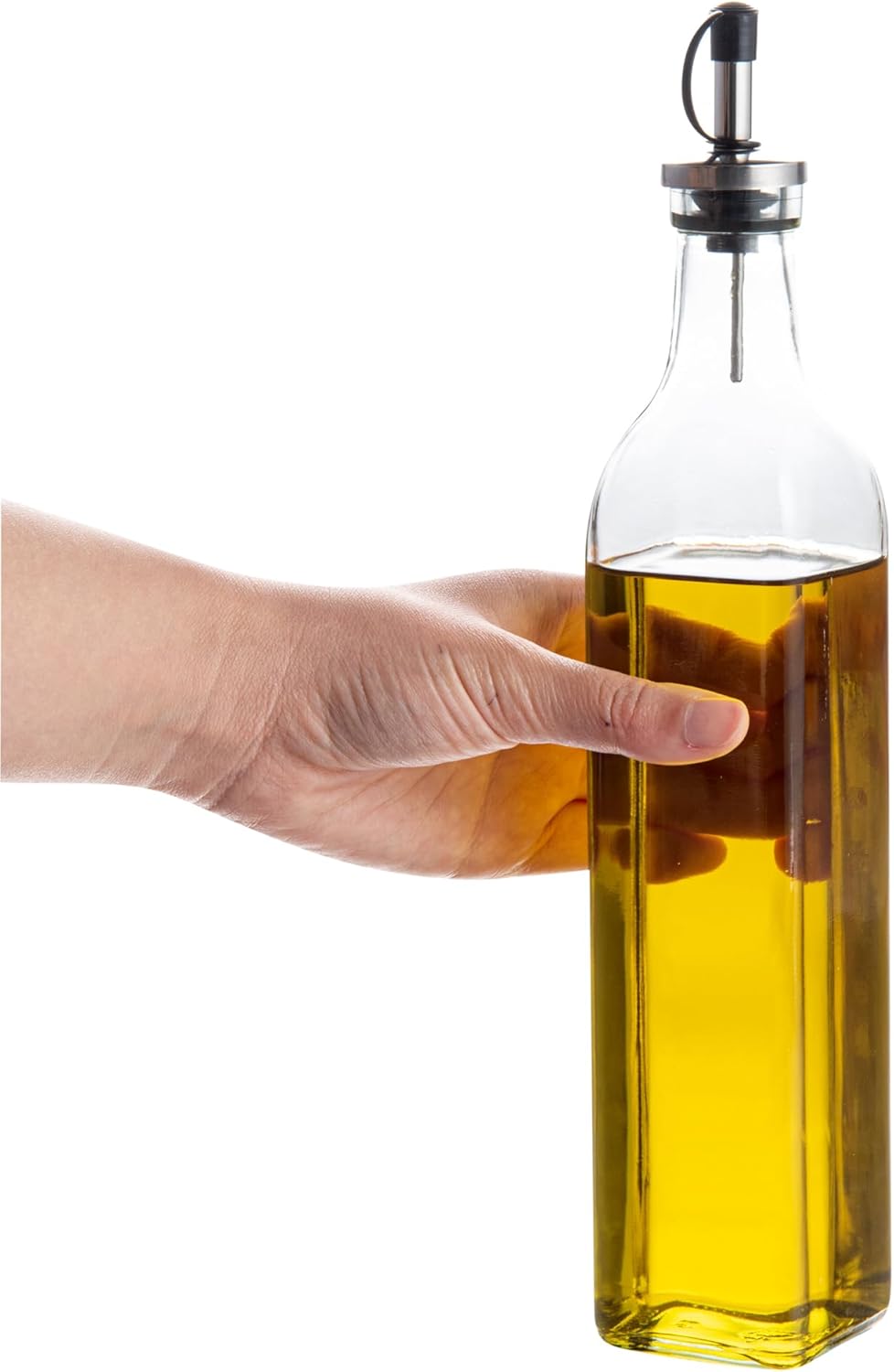 RW Base 16.9 Ounce Olive Oil Dispenser 1 Kitchen Oil Dispenser Bottle - With Stainless Steel Pourer Non-Leaking Black Glass Olive Oil Pourer For Cooking Or Salad Dressings