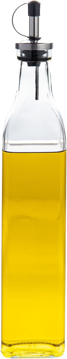 RW Base 16.9 Ounce Olive Oil Dispenser 1 Kitchen Oil Dispenser Bottle - With Stainless Steel Pourer Non-Leaking Black Glass Olive Oil Pourer For Cooking Or Salad Dressings