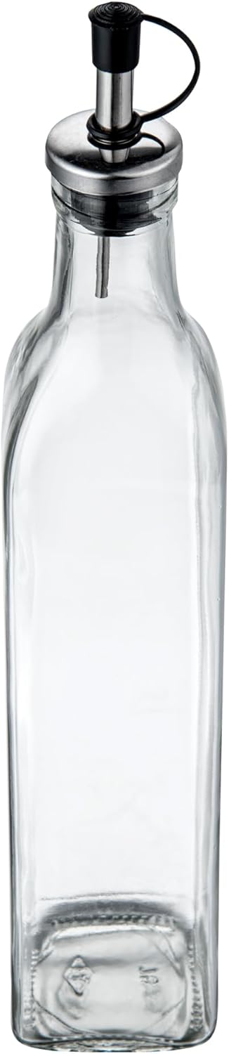 RW Base 16.9 Ounce Olive Oil Dispenser 1 Kitchen Oil Dispenser Bottle - With Stainless Steel Pourer Non-Leaking Black Glass Olive Oil Pourer For Cooking Or Salad Dressings
