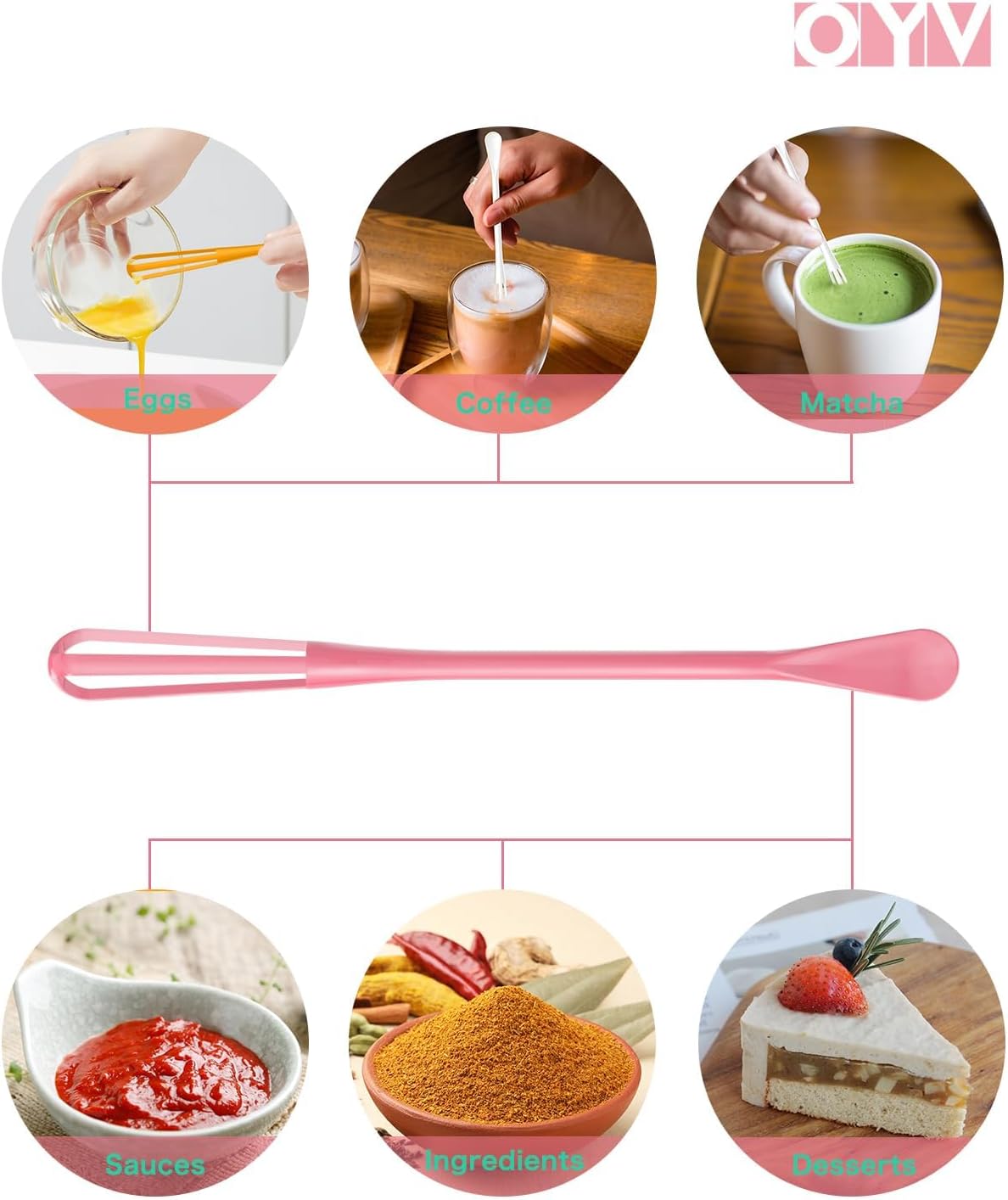 Scandinavian Modern Colors 2-In-1 Mini Whisk and Spoon, Set of 3