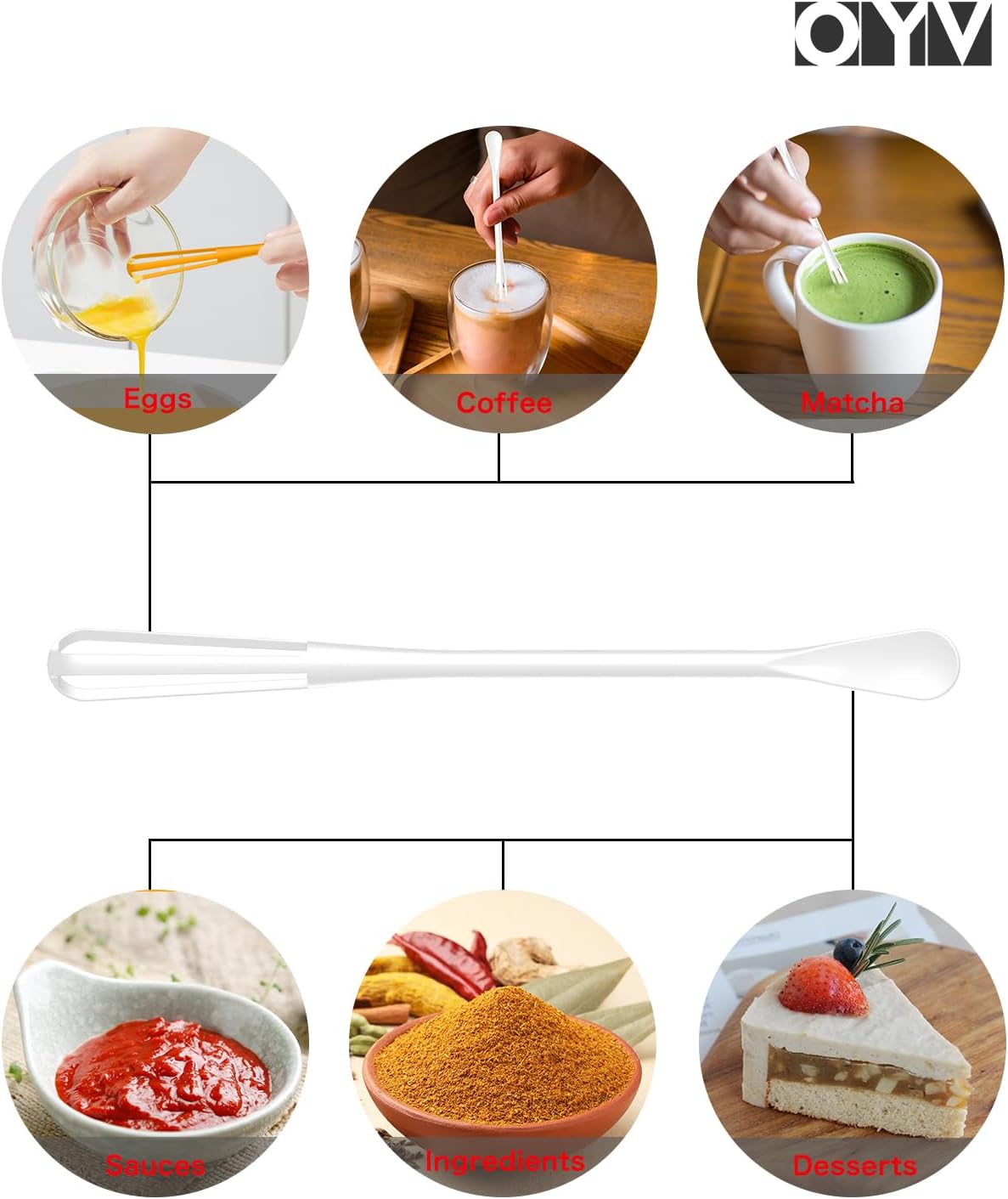 Scandinavian Modern Colors 2-In-1 Mini Whisk and Spoon, Set of 3