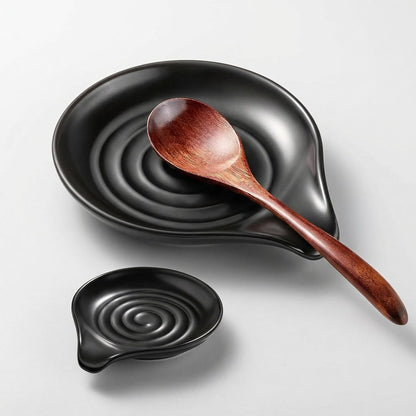 ® Spoon Rest for Stove Top, 6.1" Large Ceramic Spoon Holder for Kitchen Counter Decor, Heat-Resistant Cooking Utensil Rest, Coffee Spoon Holder, Black Kitchen Spoon Rest for Spoon Ladle Spatula