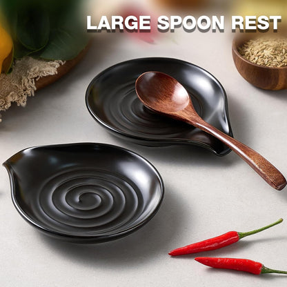 ® Spoon Rest for Stove Top, 6.1" Large Ceramic Spoon Holder for Kitchen Counter Decor, Heat-Resistant Cooking Utensil Rest, Coffee Spoon Holder, Black Kitchen Spoon Rest for Spoon Ladle Spatula