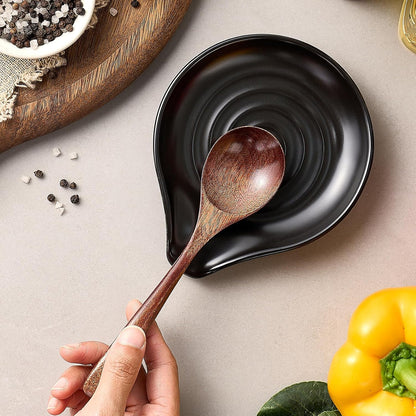 ® Spoon Rest for Stove Top, 6.1" Large Ceramic Spoon Holder for Kitchen Counter Decor, Heat-Resistant Cooking Utensil Rest, Coffee Spoon Holder, Black Kitchen Spoon Rest for Spoon Ladle Spatula