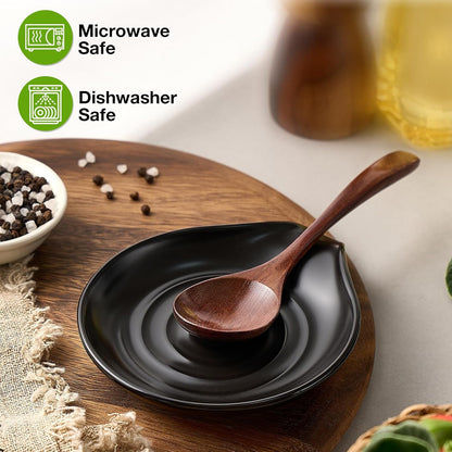 ® Spoon Rest for Stove Top, 6.1" Large Ceramic Spoon Holder for Kitchen Counter Decor, Heat-Resistant Cooking Utensil Rest, Coffee Spoon Holder, Black Kitchen Spoon Rest for Spoon Ladle Spatula