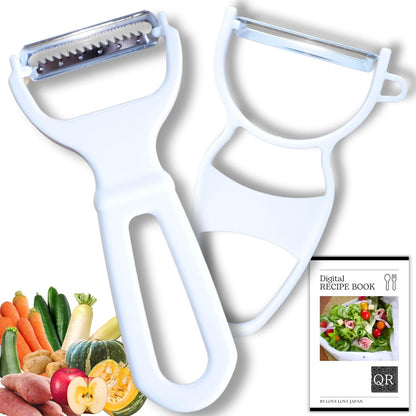 Japanese Julienne Peeler Vegetable Peeler Set - Julienne Slicer, Y Carrot/Zucchini/Cucumber/Potato Peelers, Vegetable Ribbon Slicer, Veggie Hand Peelers for Kitchen, Digital Recipe Book, Made in Japan