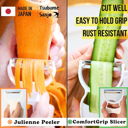Japanese Julienne Peeler Vegetable Peeler Set - Julienne Slicer, Y Carrot/Zucchini/Cucumber/Potato Peelers, Vegetable Ribbon Slicer, Veggie Hand Peelers for Kitchen, Digital Recipe Book, Made in Japan