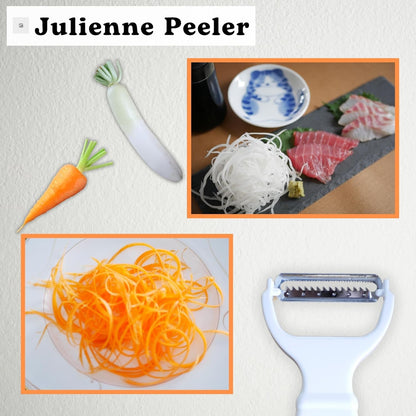 Japanese Julienne Peeler Vegetable Peeler Set - Julienne Slicer, Y Carrot/Zucchini/Cucumber/Potato Peelers, Vegetable Ribbon Slicer, Veggie Hand Peelers for Kitchen, Digital Recipe Book, Made in Japan