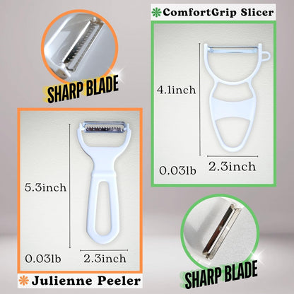 Japanese Julienne Peeler Vegetable Peeler Set - Julienne Slicer, Y Carrot/Zucchini/Cucumber/Potato Peelers, Vegetable Ribbon Slicer, Veggie Hand Peelers for Kitchen, Digital Recipe Book, Made in Japan