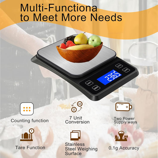 Rechargeable Digital Kitchen Scale, 11lb/0.1g High Precision Food Scale,7 Units Digital Grams and Ounces for Weight Loss, Baking, Cooking and Meal Prep with Backlit LCD and Tare Function