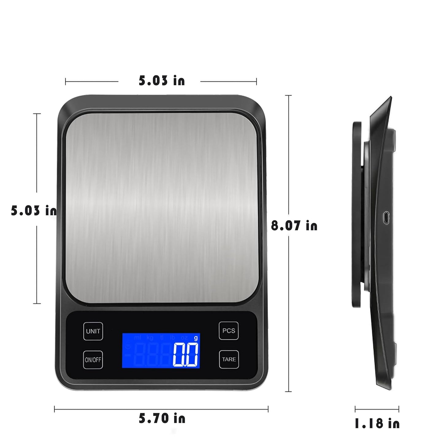 Rechargeable Digital Kitchen Scale, 11lb/0.1g High Precision Food Scale,7 Units Digital Grams and Ounces for Weight Loss, Baking, Cooking and Meal Prep with Backlit LCD and Tare Function