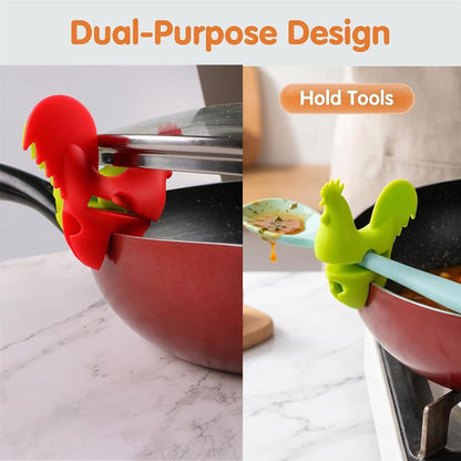 Silicone Pot Clip Spoon Utensil Rest Top Spill-proof Lid Lifter Non-Slip Holder Stove Organizer Steam Releaser