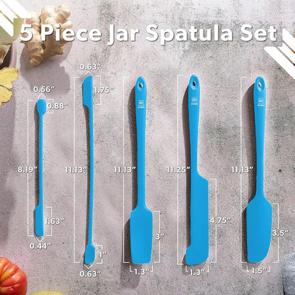 Silicone Jar Spatulas for Scraping - Rubber Spatulas Silicone Heat Resistant - Kitchen Spatulas Nonstick Cookware Safe - Silicone Utensil Set for Blenders, Mixing, Baking, & Makeup (5pc, Black)