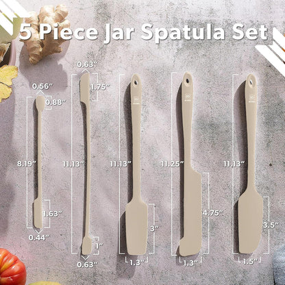 Silicone Jar Spatulas for Scraping - Rubber Spatulas Silicone Heat Resistant - Kitchen Spatulas Nonstick Cookware Safe - Silicone Utensil Set for Blenders, Mixing, Baking, & Makeup (5pc, Black)