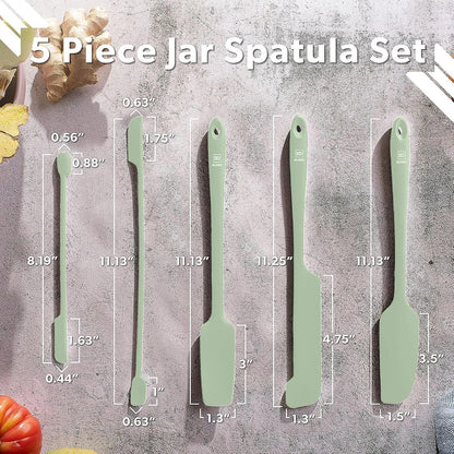Silicone Jar Spatulas for Scraping - Rubber Spatulas Silicone Heat Resistant - Kitchen Spatulas Nonstick Cookware Safe - Silicone Utensil Set for Blenders, Mixing, Baking, & Makeup (5pc, Black)