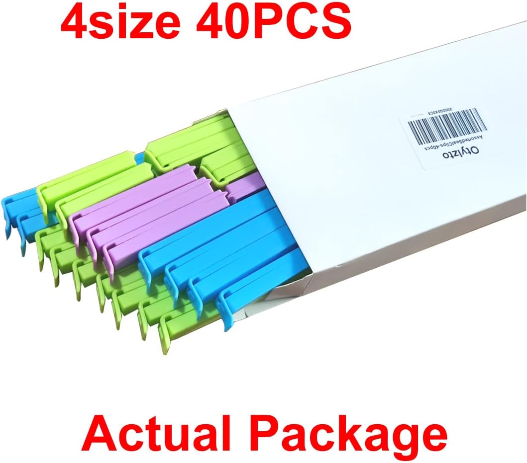 4 Size Assorted 40 PCS Food Bag Clips Kitchen Sealing Clips | secure airtight seal, suitable for snacks, cereals & bags, 40pcs value pack for kitchen organization chip clips