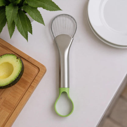 2-in-1 Avocado Slicer & Pitter, Stainless Steel Kitchen Tool | with Wire End for Scooping, Loop End for Pit Removal, Ergonomic Handle, Rustproof, Dishwasher Safe