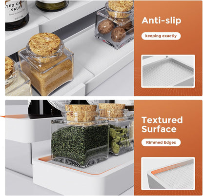 Expandable Spice Rack Organizer for Cabinet - 3 Tier Adjustable Cabinet Spice Organizer Easy Visibility - Spice Organizer for Cabinet Countertop Cupboard Pantry Organization (White)