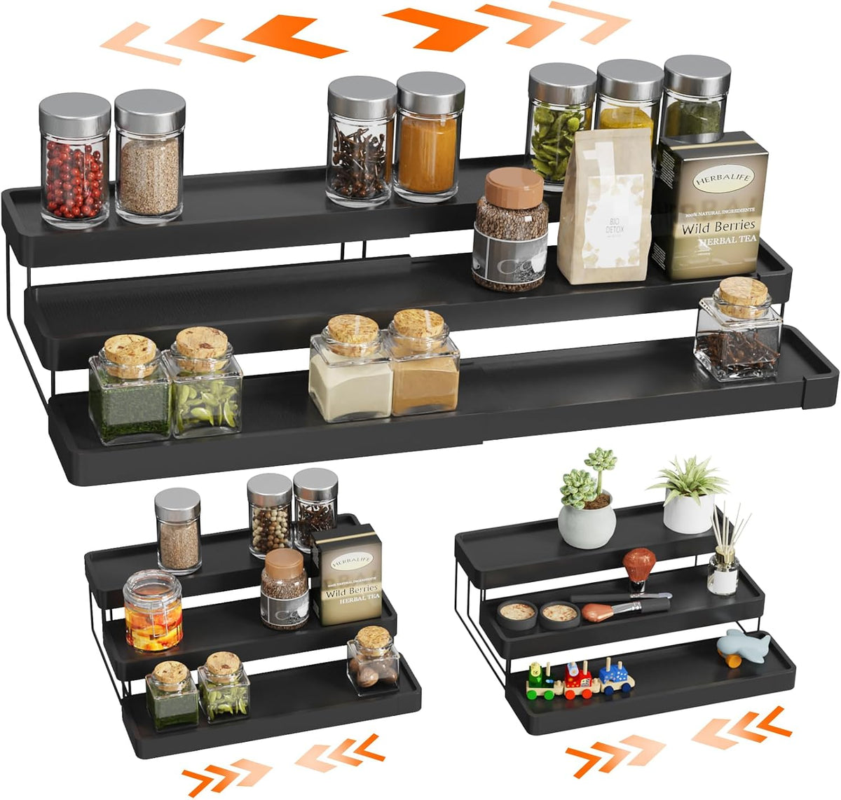 Expandable Spice Rack Organizer for Cabinet - 3 Tier Adjustable Cabinet Spice Organizer Easy Visibility - Spice Organizer for Cabinet Countertop Cupboard Pantry Organization (White)