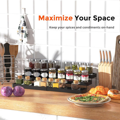 Expandable Spice Rack Organizer for Cabinet - 3 Tier Adjustable Cabinet Spice Organizer Easy Visibility - Spice Organizer for Cabinet Countertop Cupboard Pantry Organization (White)