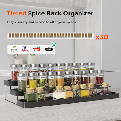 Expandable Spice Rack Organizer for Cabinet - 3 Tier Adjustable Cabinet Spice Organizer Easy Visibility - Spice Organizer for Cabinet Countertop Cupboard Pantry Organization (White)