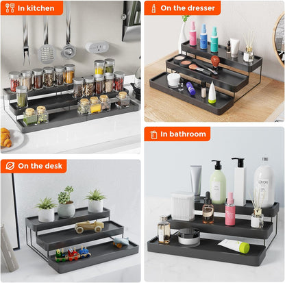 Expandable Spice Rack Organizer for Cabinet - 3 Tier Adjustable Cabinet Spice Organizer Easy Visibility - Spice Organizer for Cabinet Countertop Cupboard Pantry Organization (White)