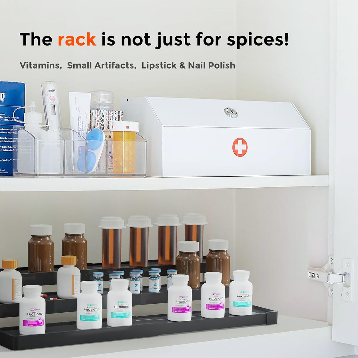 Expandable Spice Rack Organizer for Cabinet - 3 Tier Adjustable Cabinet Spice Organizer Easy Visibility - Spice Organizer for Cabinet Countertop Cupboard Pantry Organization (White)