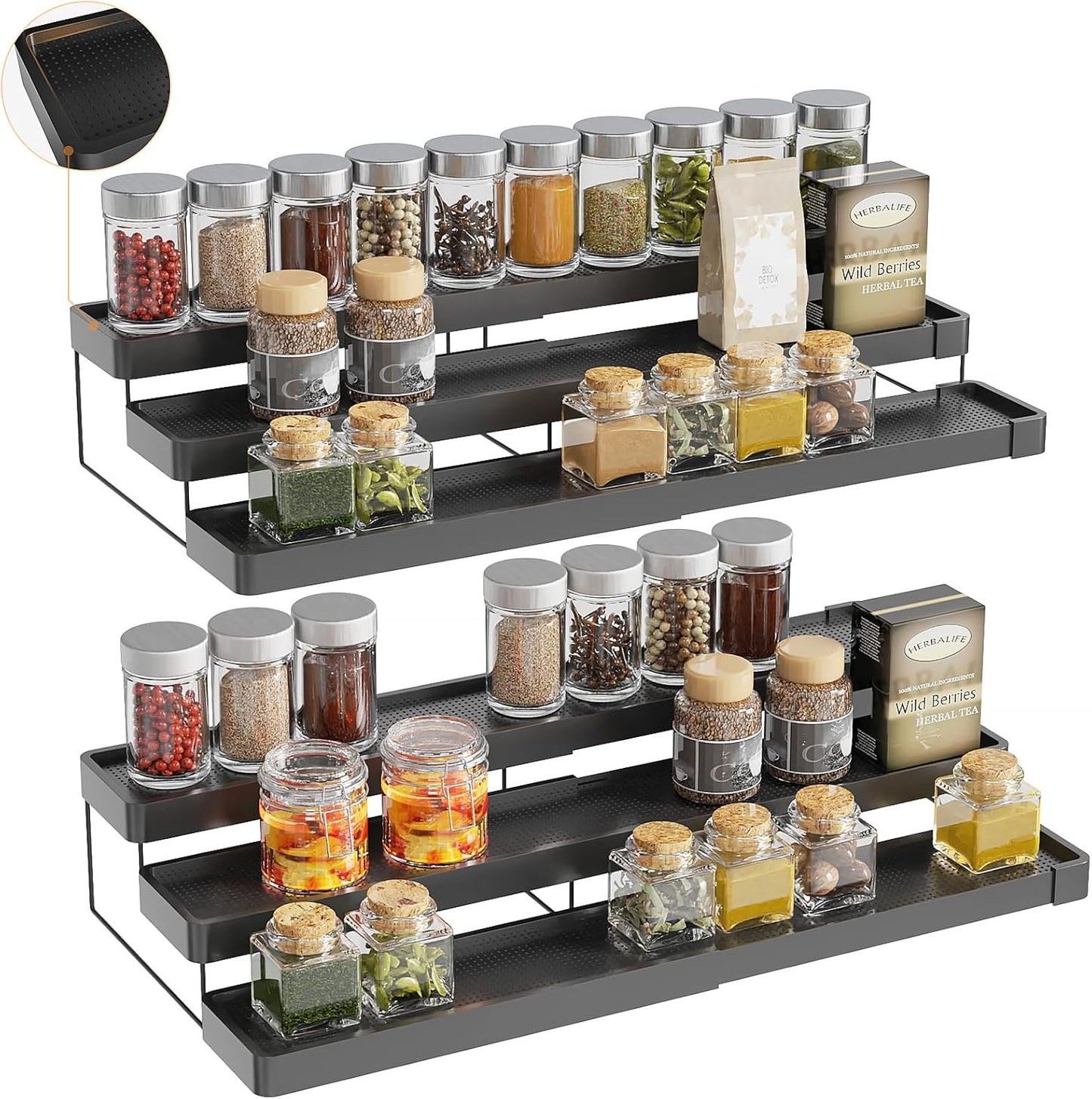 Expandable Spice Rack Organizer for Cabinet - 3 Tier Adjustable Cabinet Spice Organizer Easy Visibility - Spice Organizer for Cabinet Countertop Cupboard Pantry Organization (White)