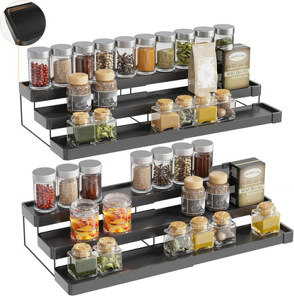 Expandable Spice Rack Organizer for Cabinet - 3 Tier Adjustable Cabinet Spice Organizer Easy Visibility - Spice Organizer for Cabinet Countertop Cupboard Pantry Organization (White)
