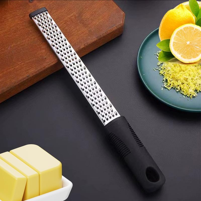 Premium Lemon Zester Grater with Handle - Fruits, Garlic, Chocolate, Nutmeg, Ginger Grater - Stainless Steel Citrus Zester with Blade Cover