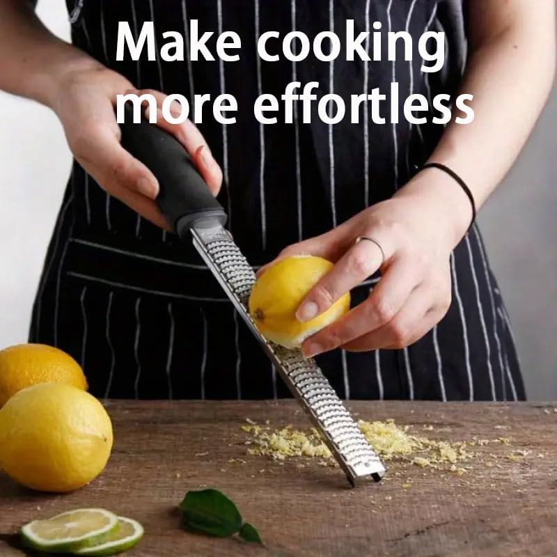 Premium Lemon Zester Grater with Handle - Fruits, Garlic, Chocolate, Nutmeg, Ginger Grater - Stainless Steel Citrus Zester with Blade Cover